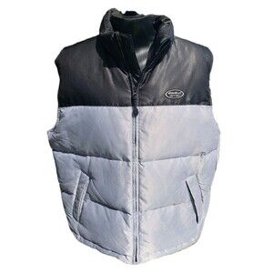 Eddie Bauer EBTEK Puffer Vest Jacket Sz XL Gray Black Goose Down Insulated EUC